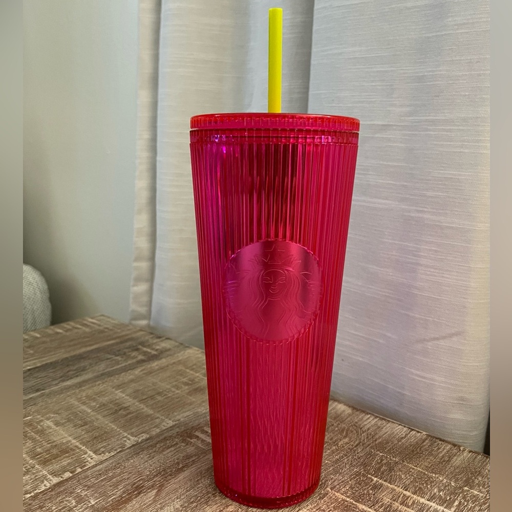Starbucks 2023 Summer Pleated Neon Magenta Pink Cold Cup 24oz Venti Tumbler New